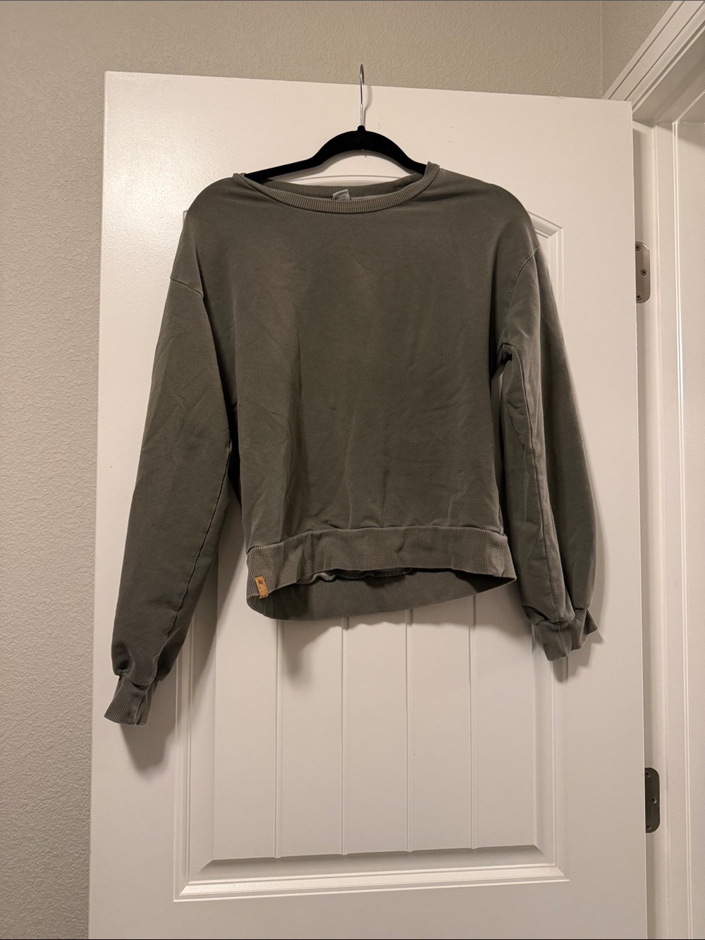 Olive Green Women's Cropped Crewneck Sweater